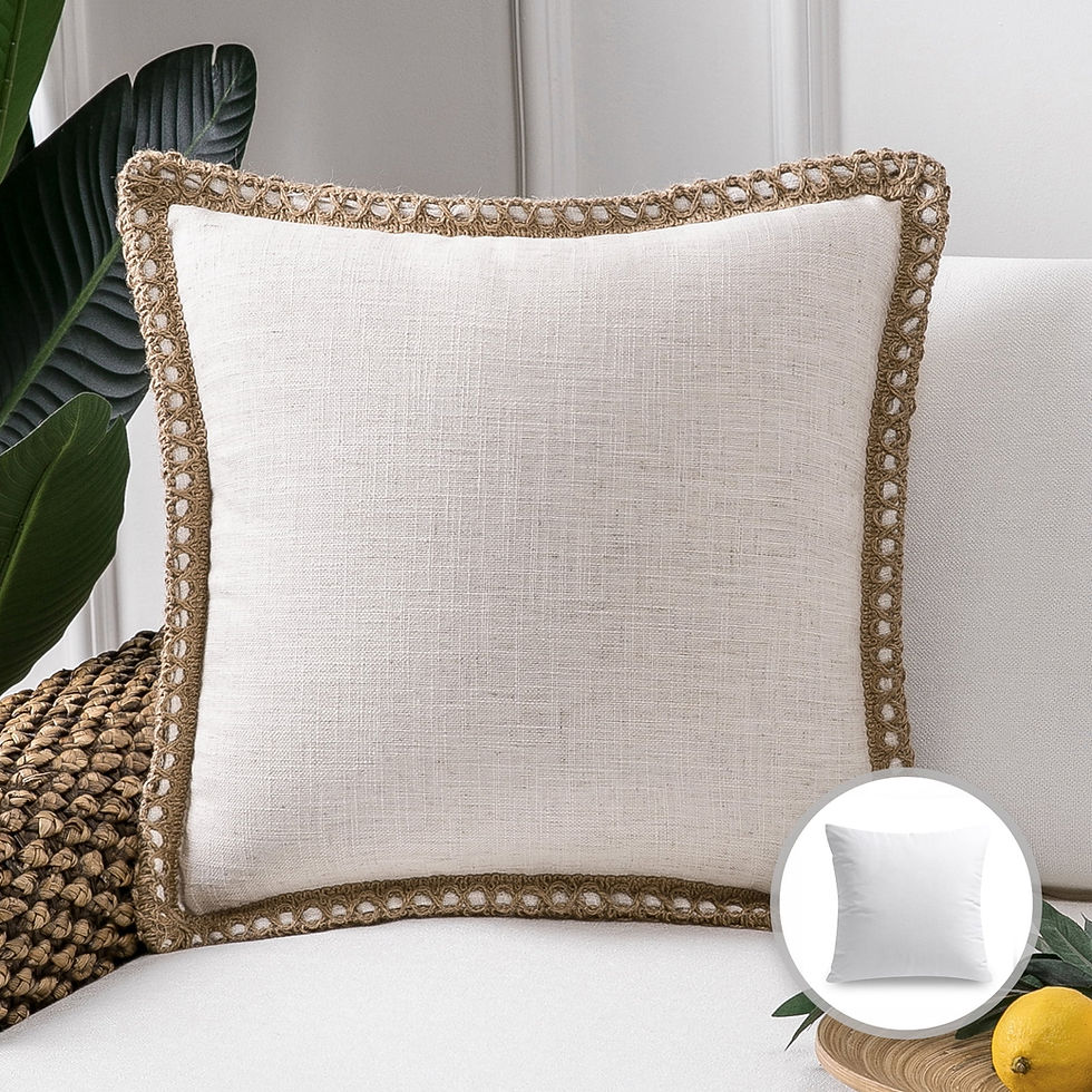 Linen Trimmed Farmhouse Throw Pillow