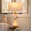 Thumbnail: Eloise Alabaster LED Table Lamp, White/Gold Leaf
