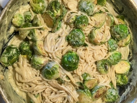 Vegan Garlic, Brussel Sprouts, & White Wine Pasta