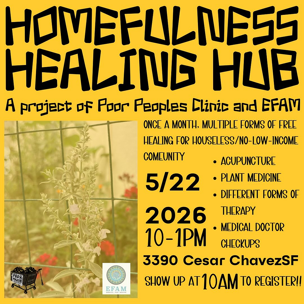 Orange flyer for the healing hub featuring jaunty font providing event details.