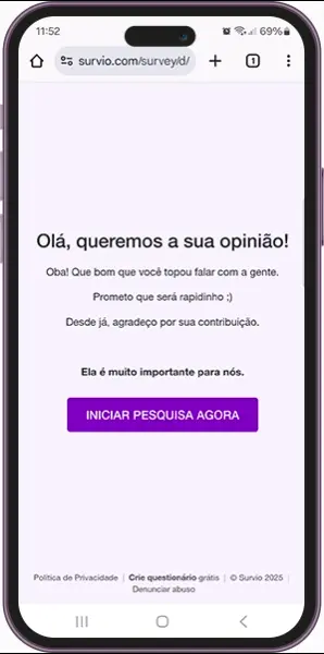 Tela inicial da pesquisa com o usuário.