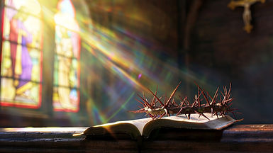 Custom memorial/funeral program featuring Bible & Crown theme