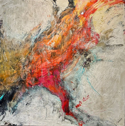 Sea of Lies 48" x 48" New Mixed Media and Resin abstract contemporary painting by Sophia Paleotheodoros