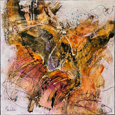 Marmalade 30" x 30" New Mixed Media and Resin abstract contemporary painting by Sophia Paleotheodoros