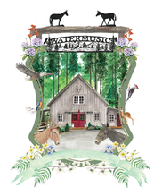 Watermusic custom artwork with barn, donkeys, and wildlife