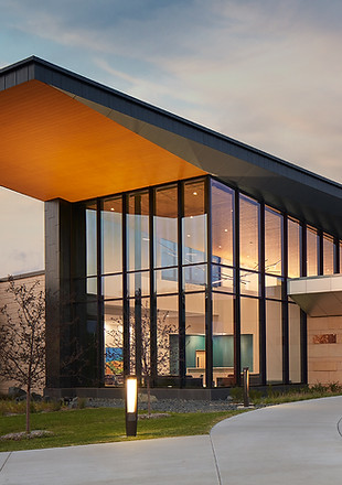 Exterior shot of Astera Critical Access Hospital in Wadena, MN featuring large windows and modern architectural design