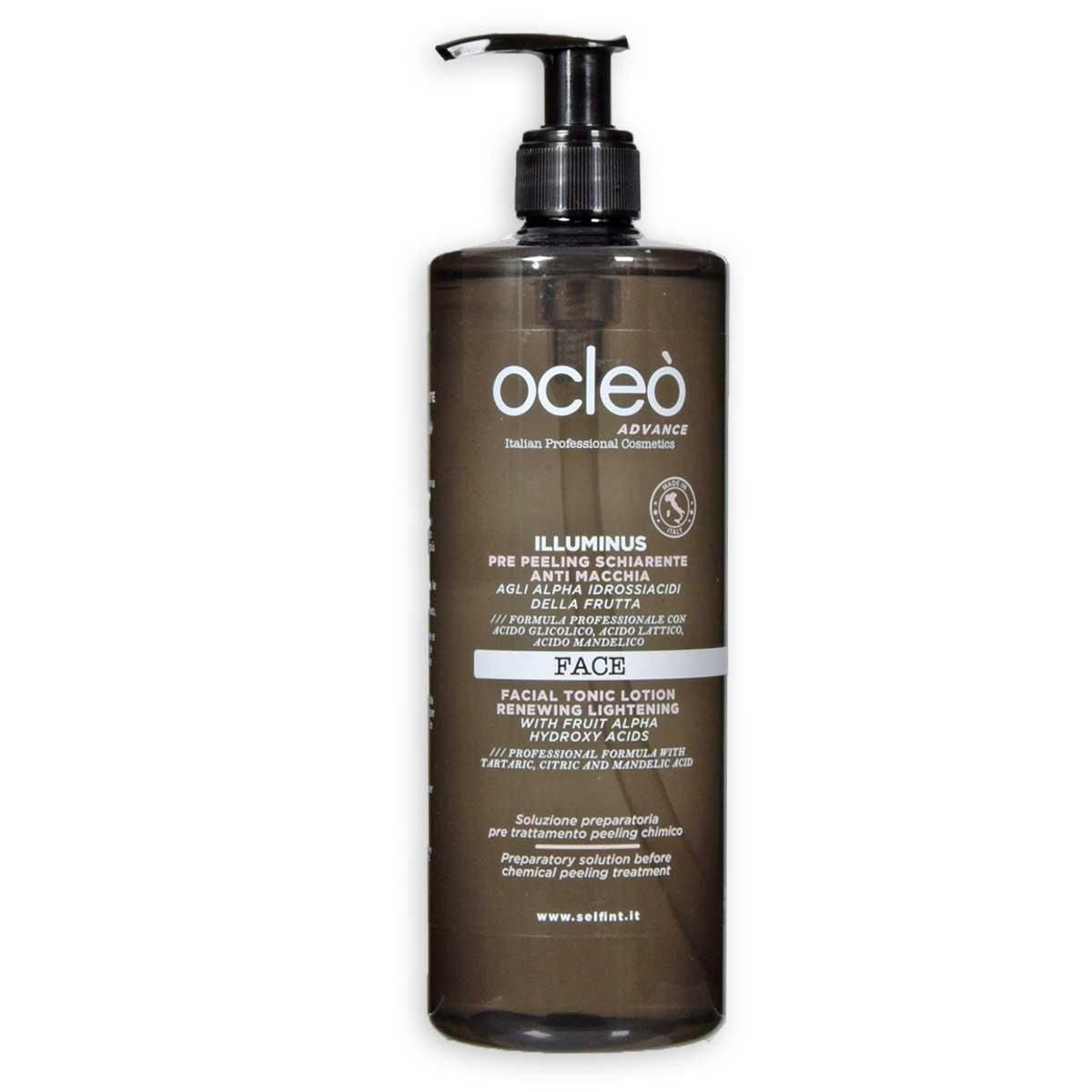 pre peeling viso professionale ocleo illuminus soluzione preparatoria peeling chimico aha tonico pre peeling schiarente anti