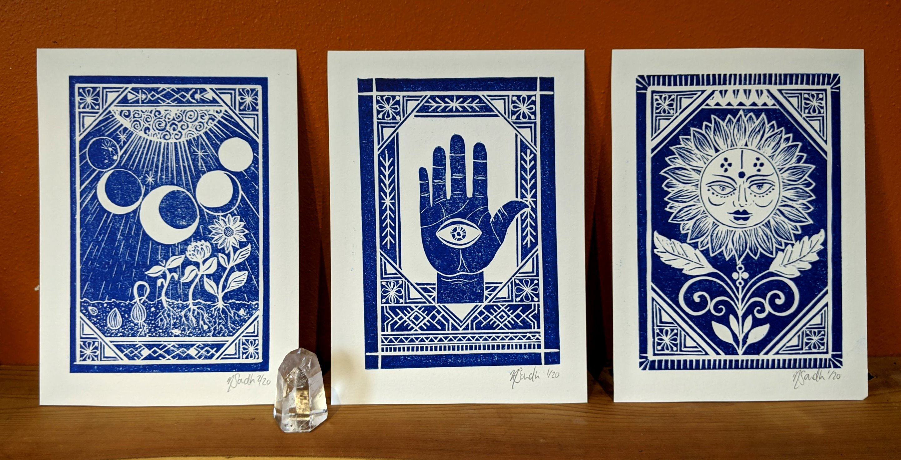 Set of 3 'Cycles, Sunny & Hamsa'