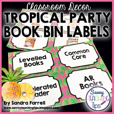 I love this tropical classroom decor.  It has cute flamingos, pineapples, and palm leaves.  It has fun bright colors too.  Get all the pieces in a bundle.