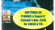 Prochains baptêmes à la piscine de Couzéo le samedi 03 novembre 2018 à partir de 14h30