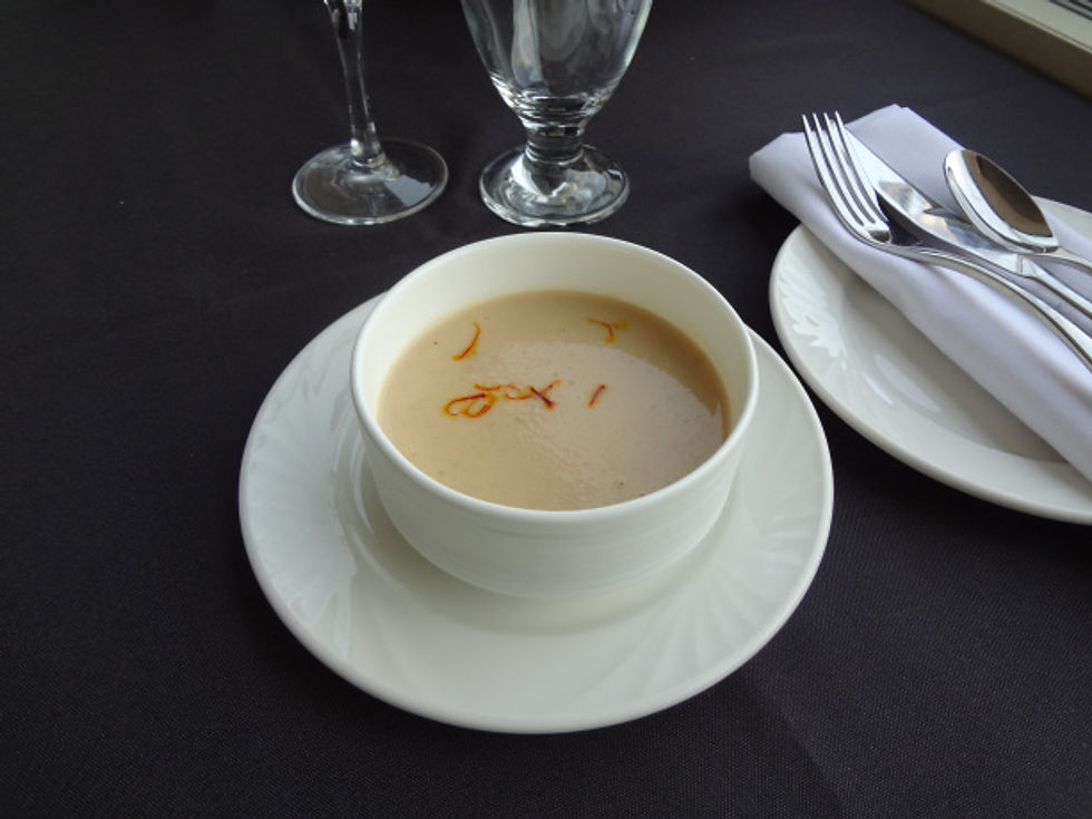 Roasted Apple and Parsnip Soup with Saffron Petals