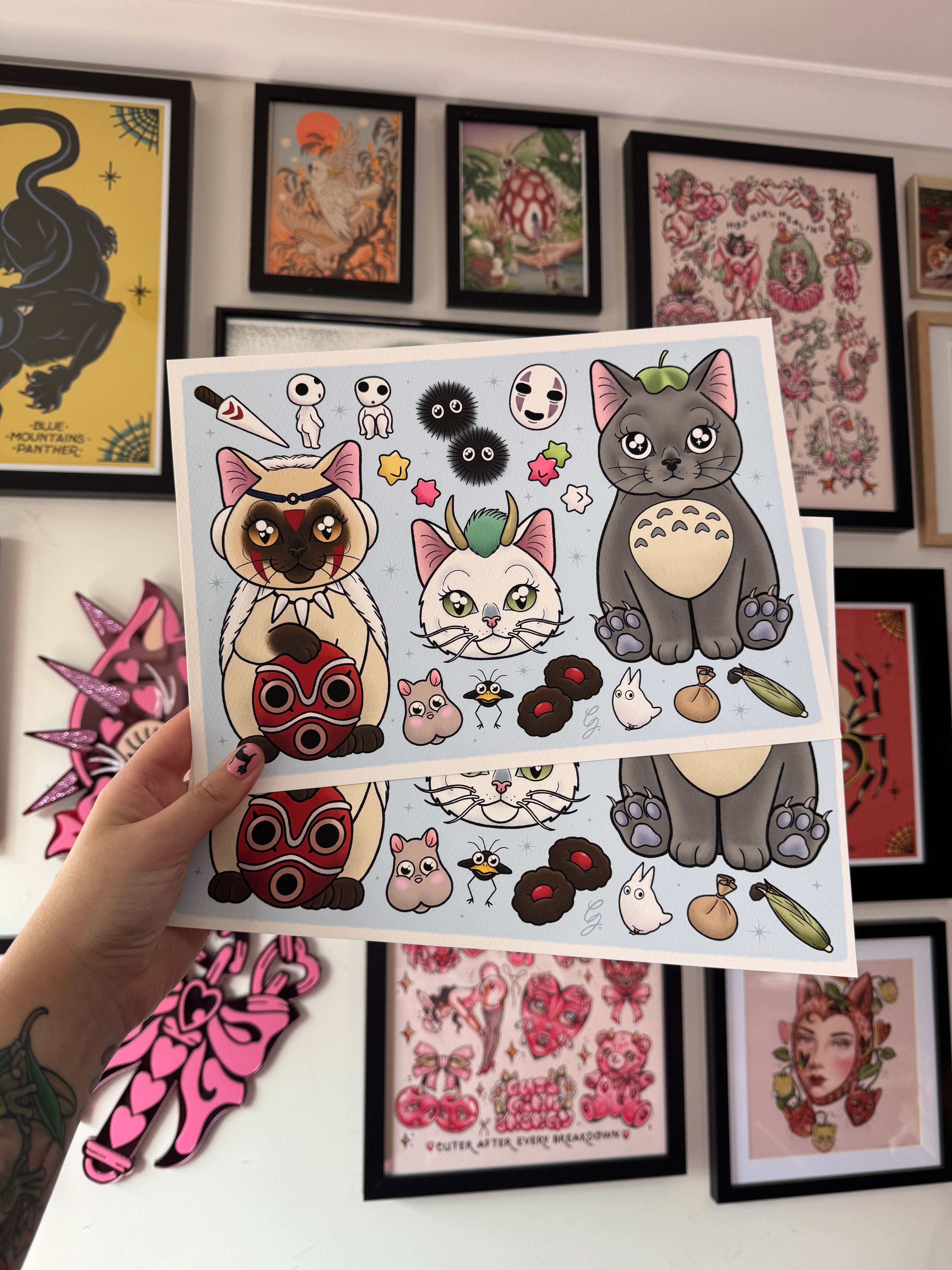 Mononoke / Haku / Totoro Cats Print
