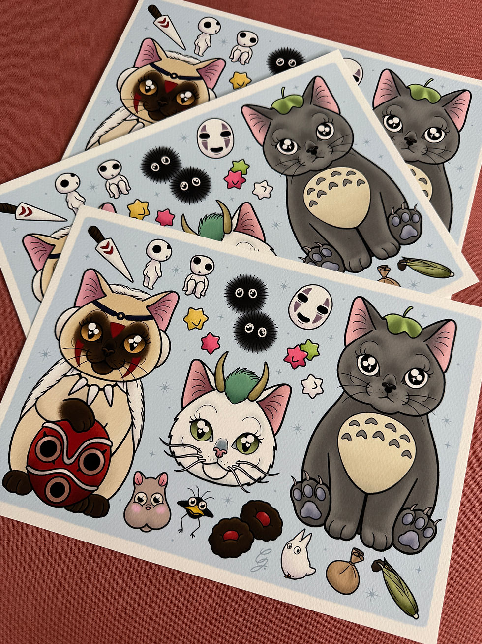 Thumbnail: Mononoke / Haku / Totoro Cats Print