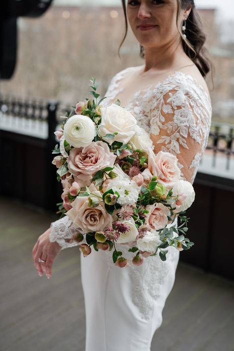 classic bridal bouquet with a touch of pink