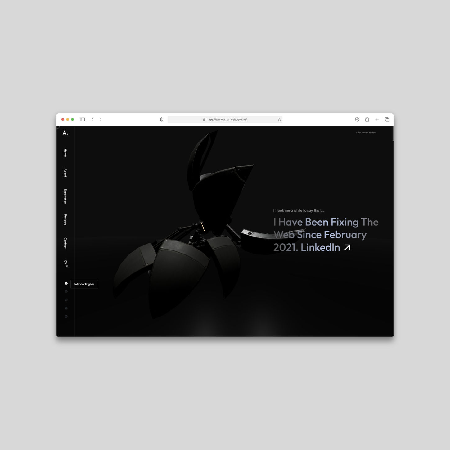 A bold 3D portfolio with a scroll-reactive sphere bot, smooth animations, and interactive work—crafted to push creative web boundaries.
