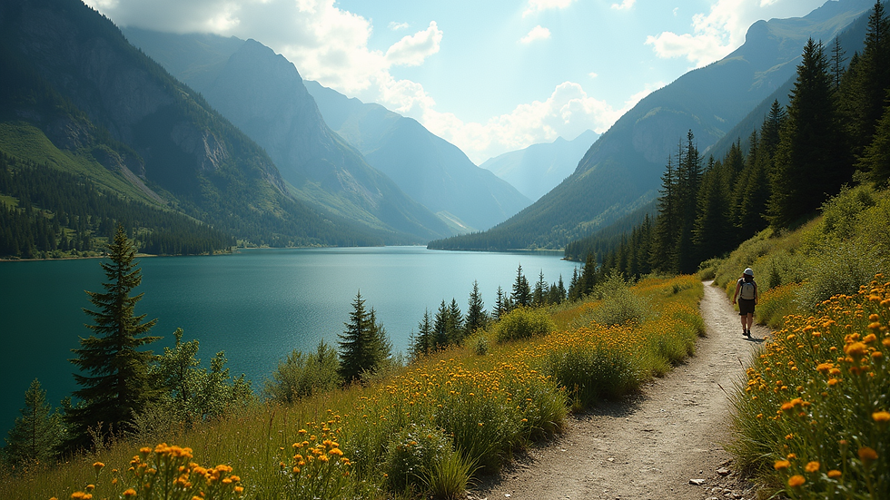Wide angle view of a peaceful hiking trail around Lake Kegonsa