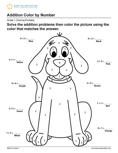 Addition Color by Number - Clifford the Big Red Dog