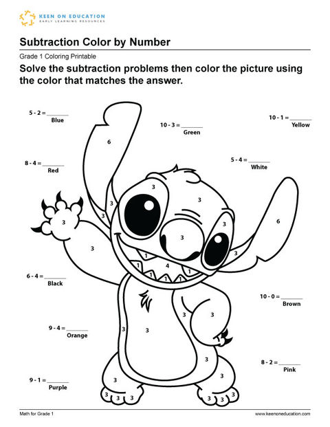 Subtraction Color by Number - Stitch