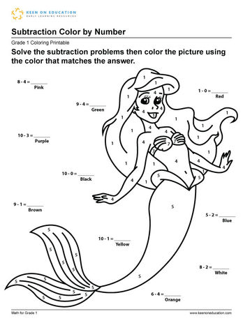 Subtraction Color by Number - Ariel