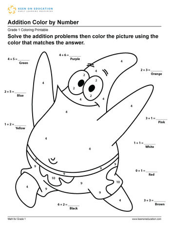 Addition Color by Number - Patrick Star