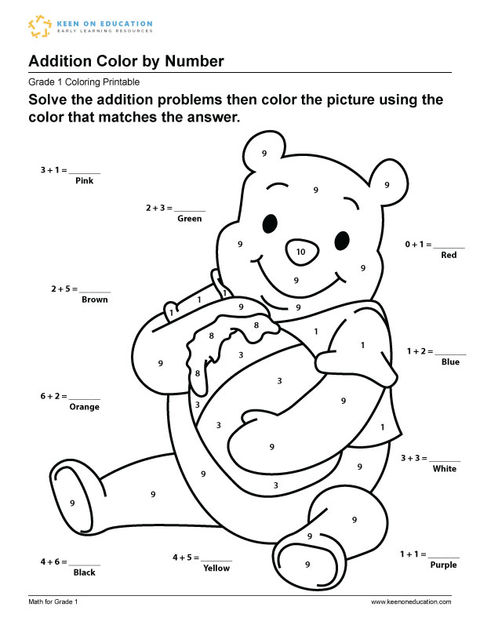Addition Color by Number - Winnie-the-Pooh