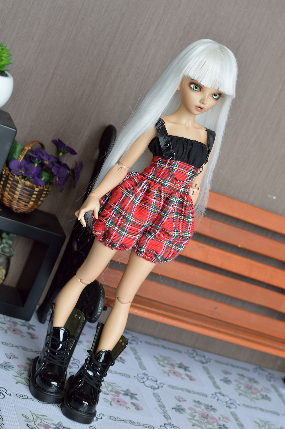 Miniature : Collection gothique : Salopette Kinix tartan & noir [Taille A]