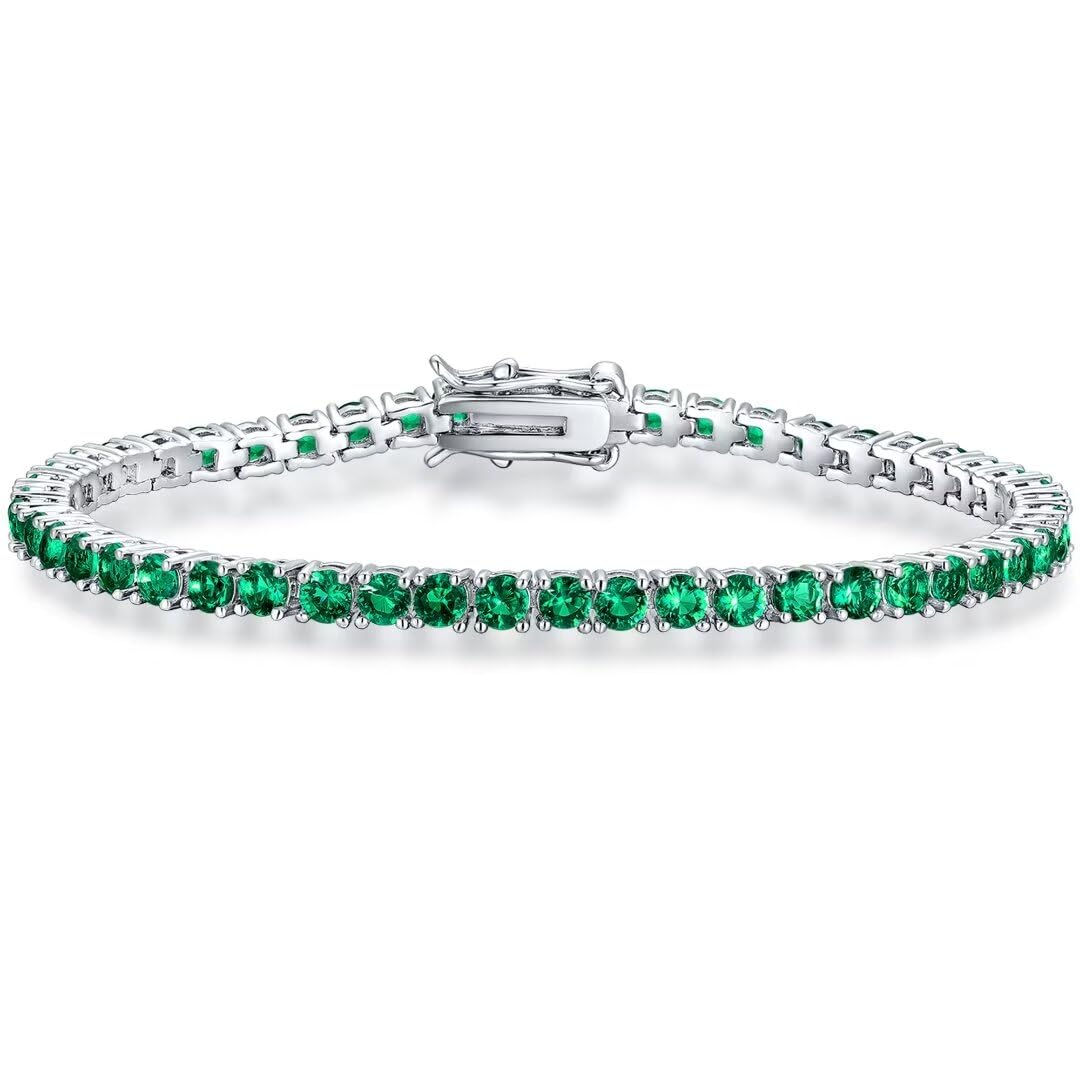 QUEENMOMENT May Birthstone Bracelets for WomenCreated Emerald Tennis Bracelets f