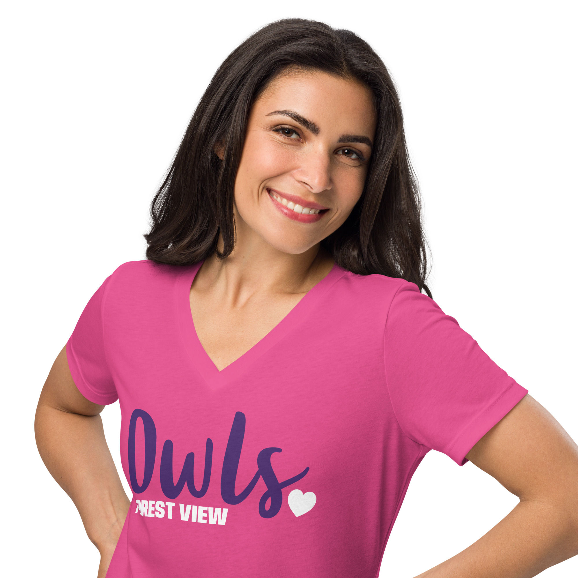 FV Owls Heart Ladies Relaxed V-Neck Tee