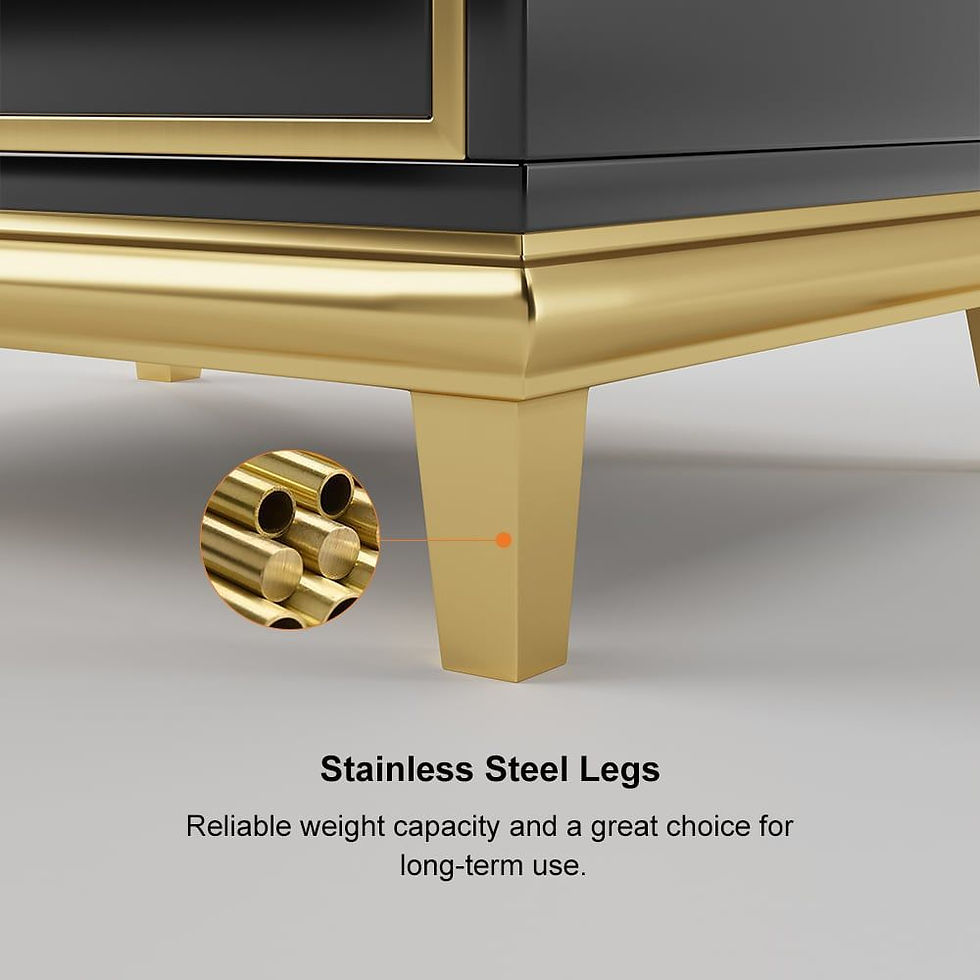 Thumbnail: Tile Black Modern Nightstand with 2 Drawers in Gold Finish Square Bedside Table