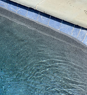 a close up of pool tiles and crystal clear pool water after being opened for the summer season