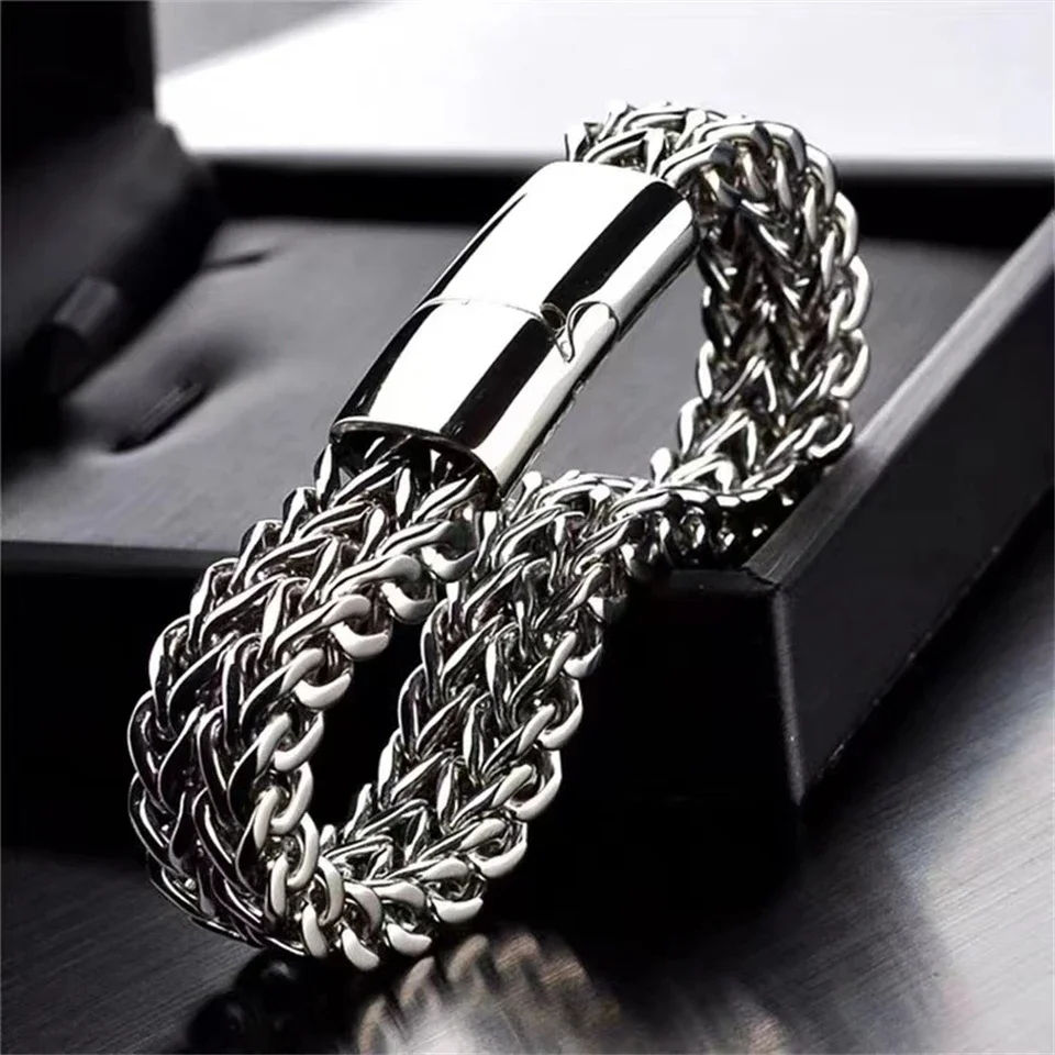 Thumbnail: Explosive Hip Hop Stainless Steel Front and Back Men's Simple Bully Punk Bracele