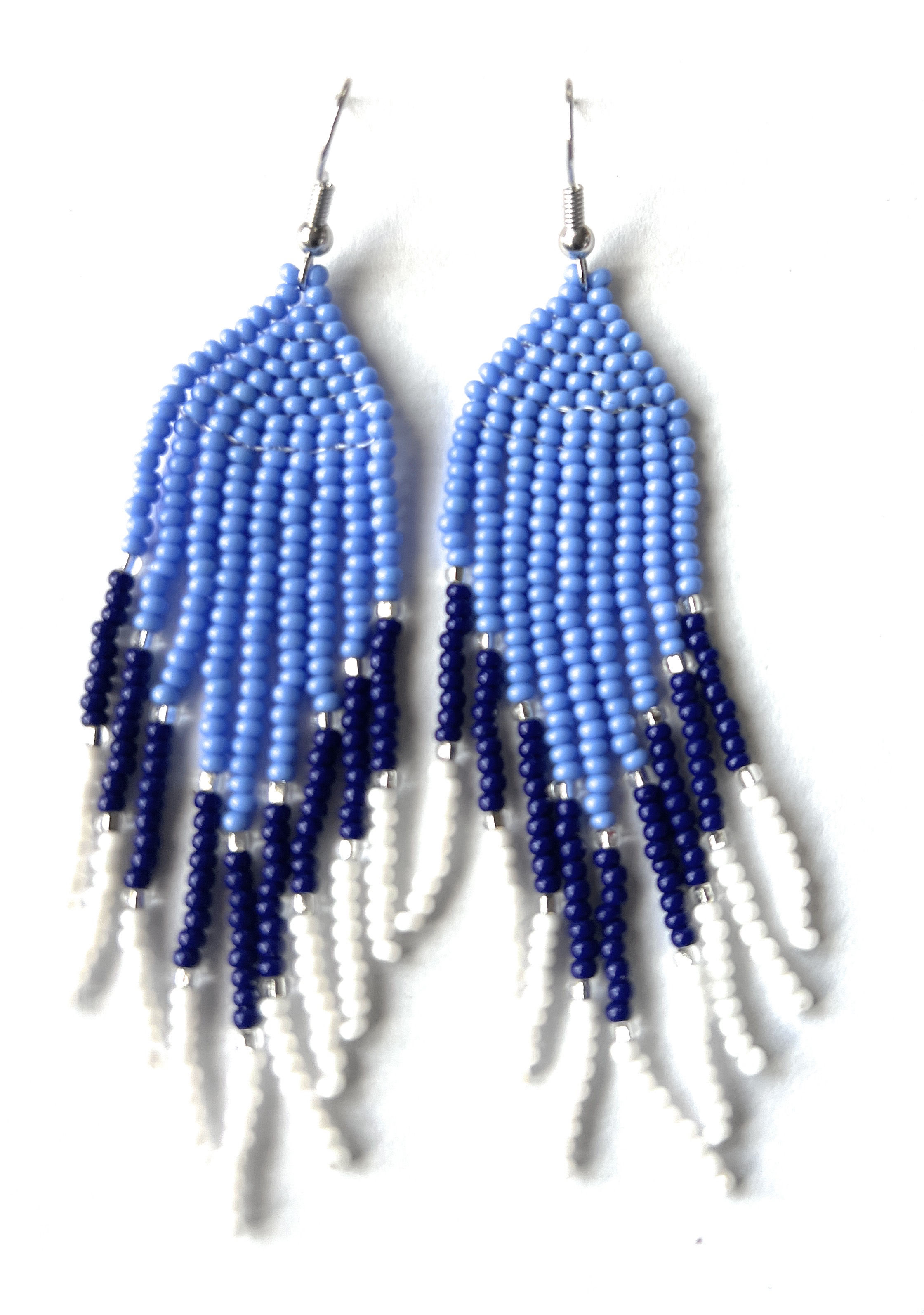 alili bold accessories blue and white fringe handmade earrings