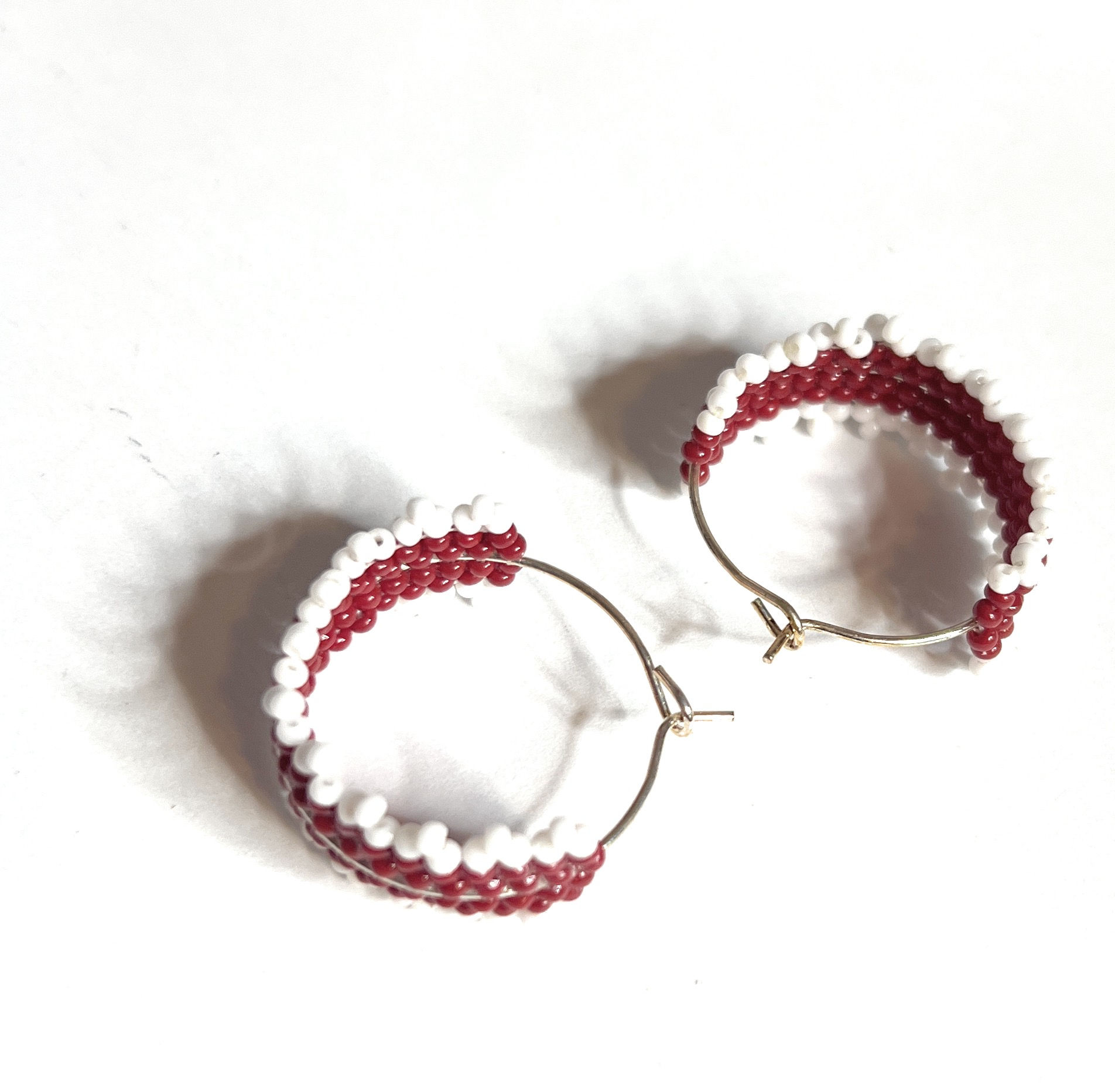 Maroon and white game day spirit day earrings by alili bold accessories