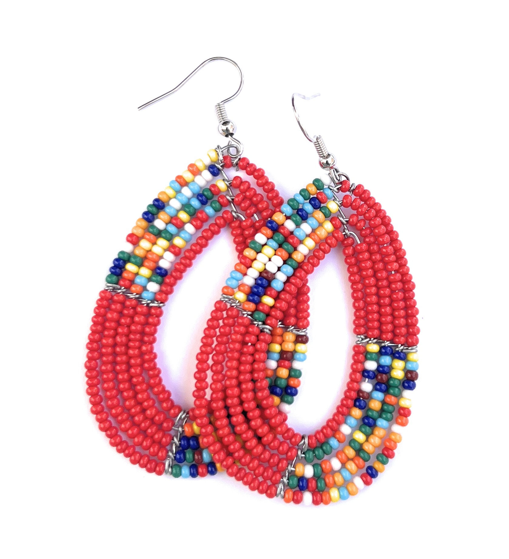 Red Rainbow mixed handmade beaded earrings