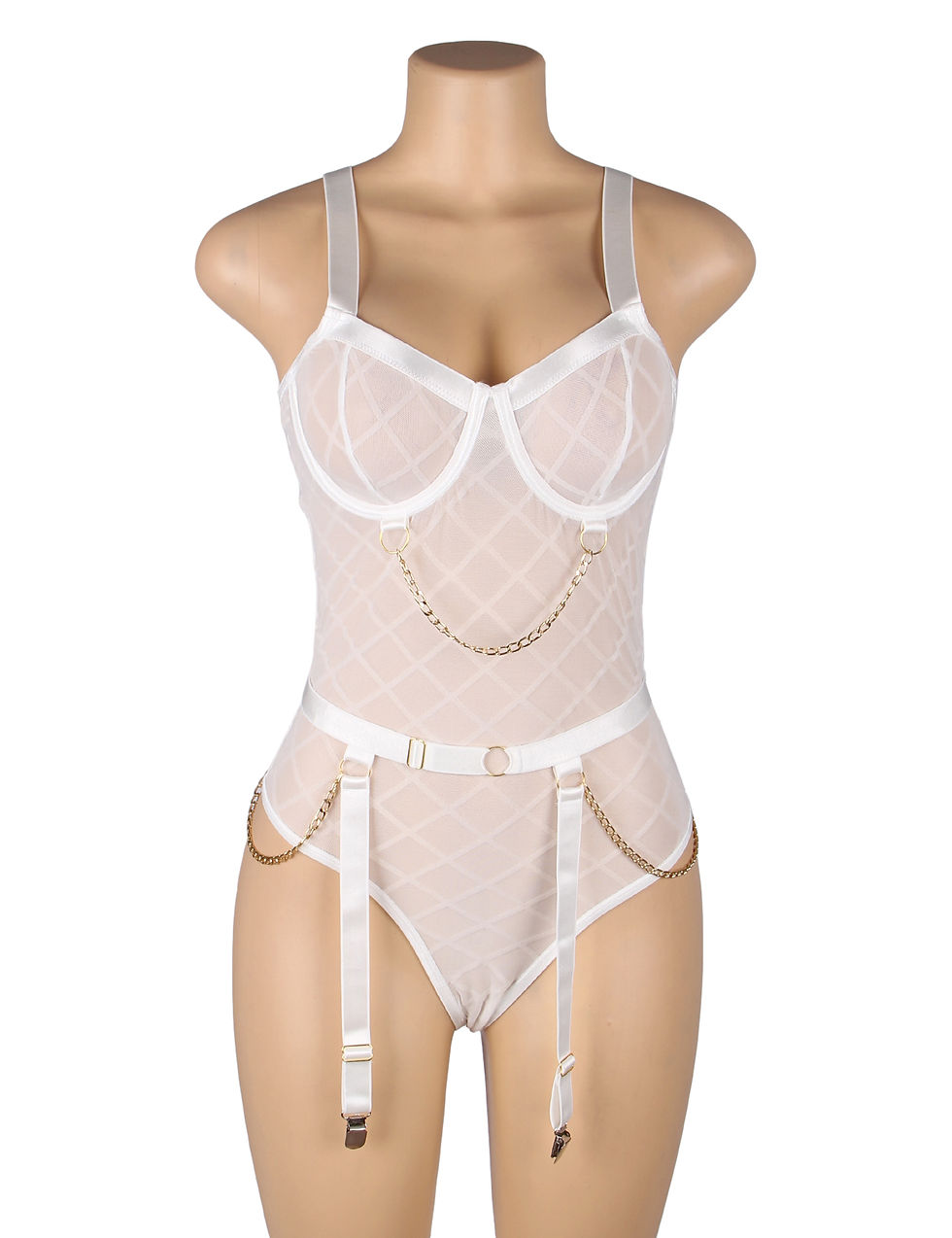 Thumbnail: Vyzion Ivory Temptation Chain Garter Teddy