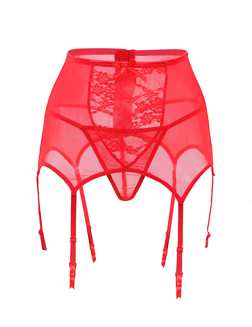 Thumbnail: Vyzion Scarlet Allure Lace Panel Garter & Panty Set