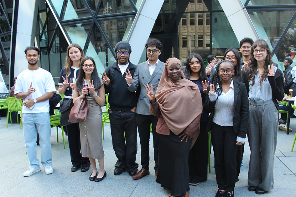 The Brokerage Interns outside Gherkin building event hosted by The Hartford