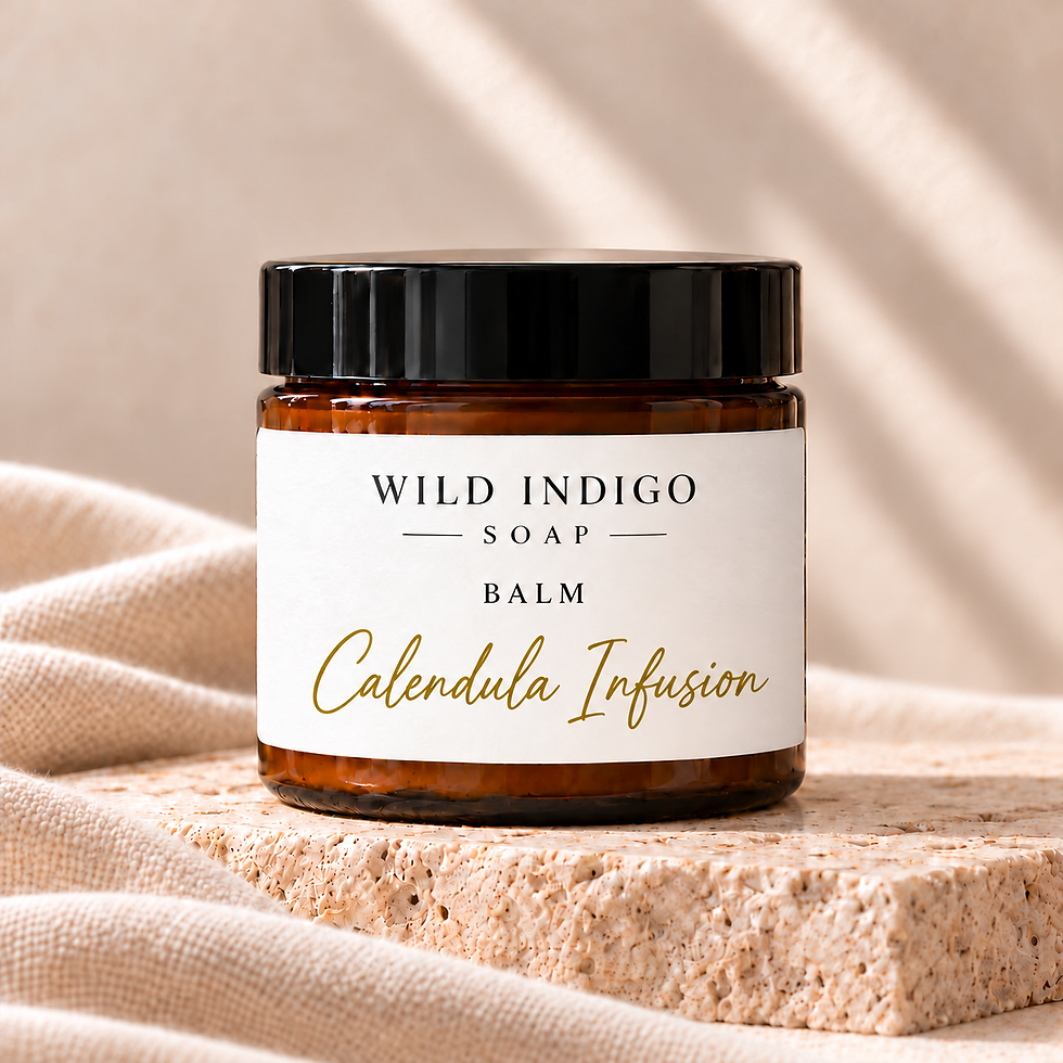 Calendula Infusion Balm in an amber jar with a gold script label
