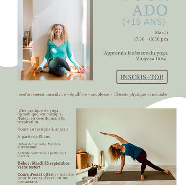 Nouvelle classe YOGA pour ADO : nouveau cours d'essai 26 septembre 