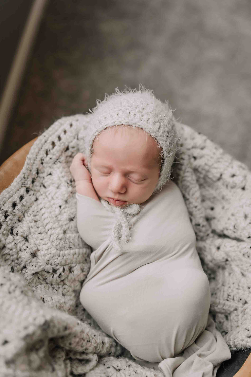 Thumbnail: Crochet Baby Bonnet (Gray)