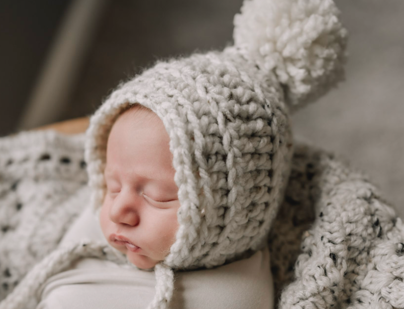 Chunky Pom Pom Crochet Baby Bonnet