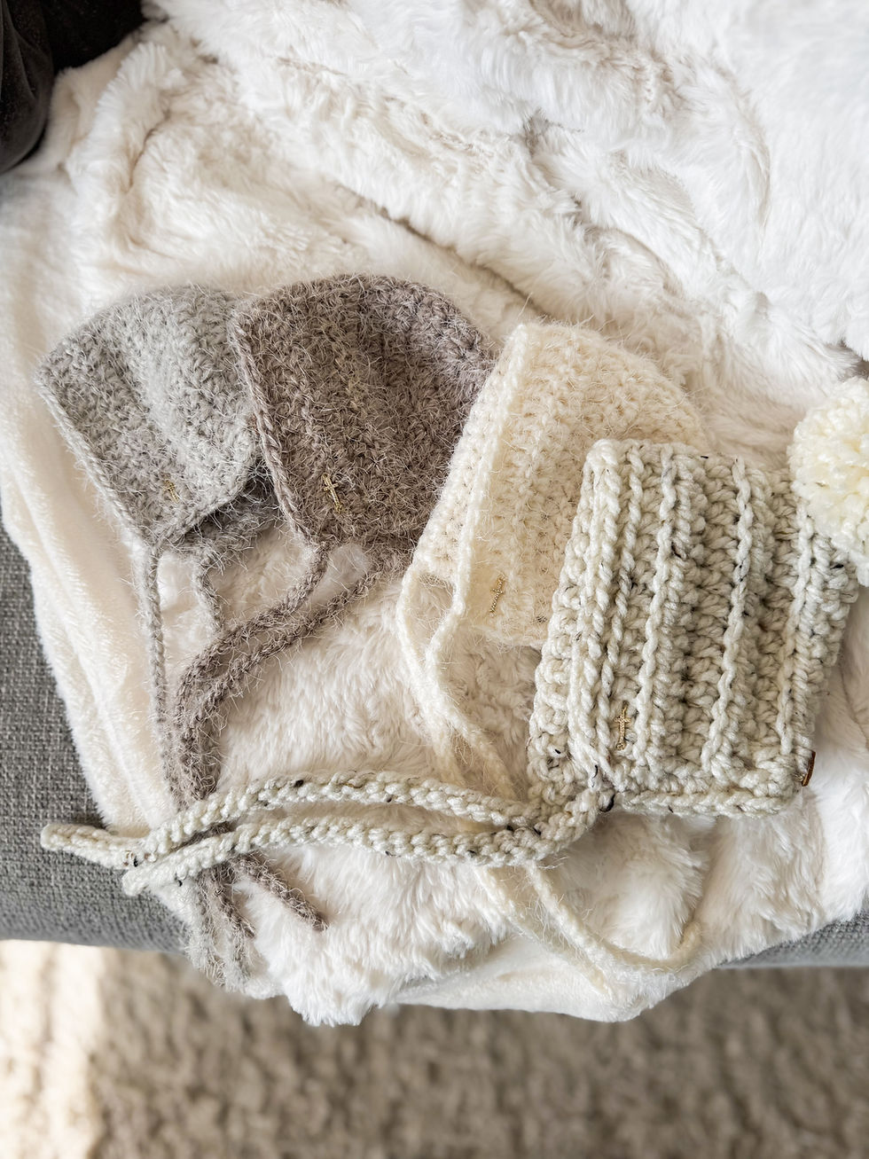 Thumbnail: Crochet Baby Bonnet (Gray)