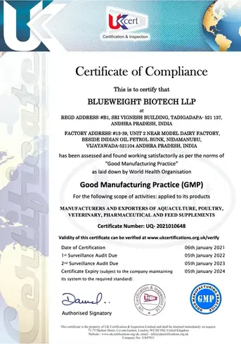 Good Manufacturing Practices - Certificate of Compliance