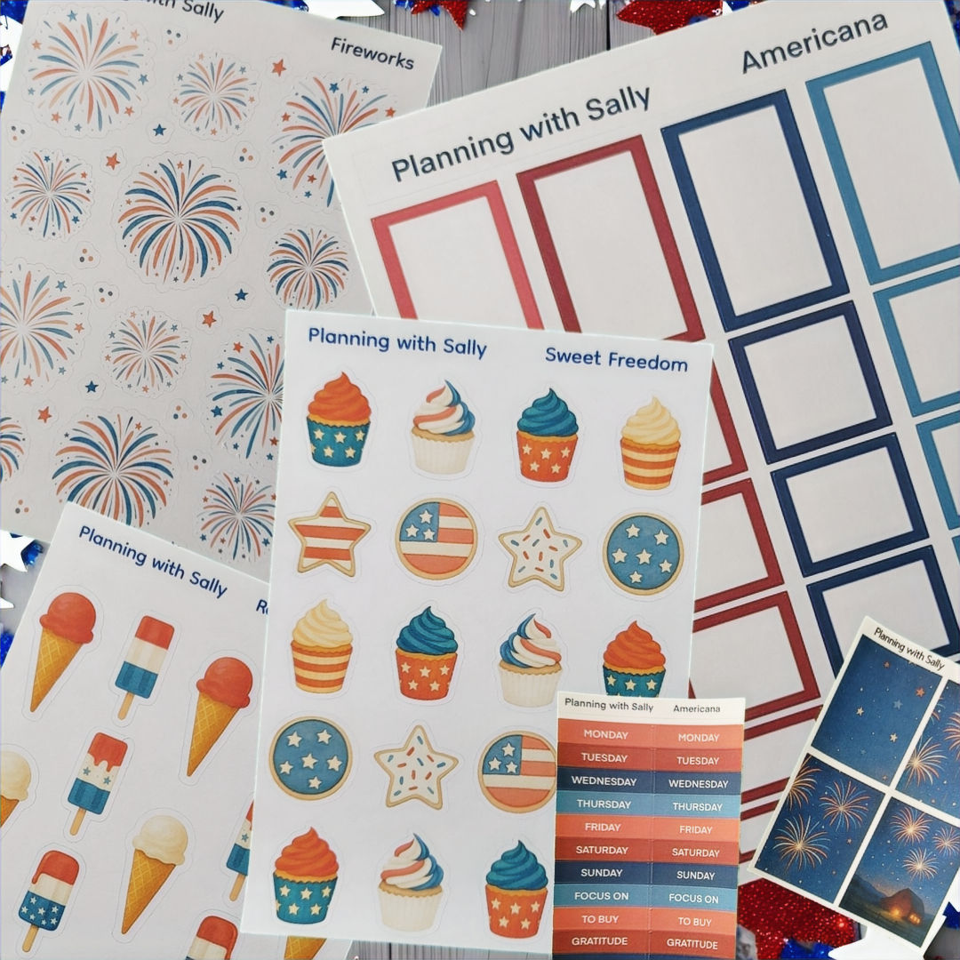Red White and Blue Planner Stickers Set