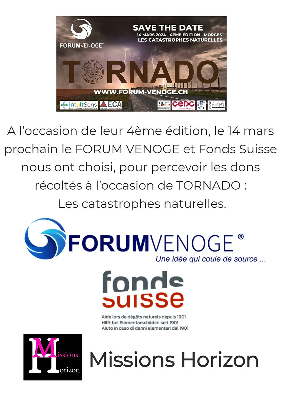 Missions Horizon - Une association Suisse - Non lucrative - Aide aux sinistrés en Suisse, lors de sinistres, de catastrophes naturelles et climatiques en Suisse.