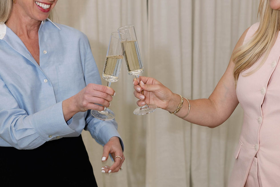 Nadia and Samantha, Owners of NWD Bridal in Dallas, TX, make a toast to their Brides.