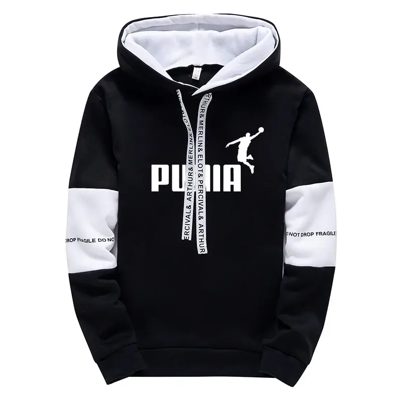 Miniatura: Conjunto de moletom masculino estampado, estilo casual, esportivo, com capuz. 