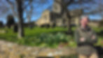 Laura sitting outside St Mary The Virgin in Bampton, the church used as a set for many emotional scenes in Downton Abbey.