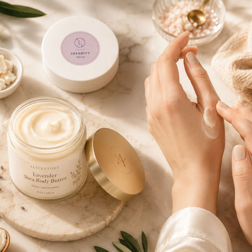 Applying Lavender Shea Butter Body Cream to hands