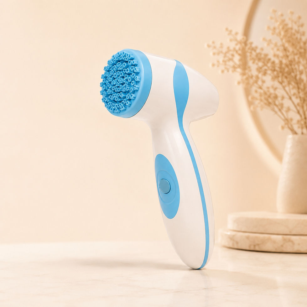 Blue and white rechargeable facial cleansing brush